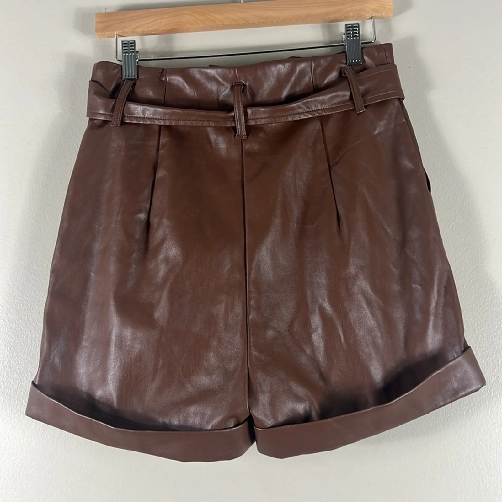 Lulus Brown Shorts Women M Take a Ride Brown Vegan Leather Paperbag Mob Wife Y2K - Image 3