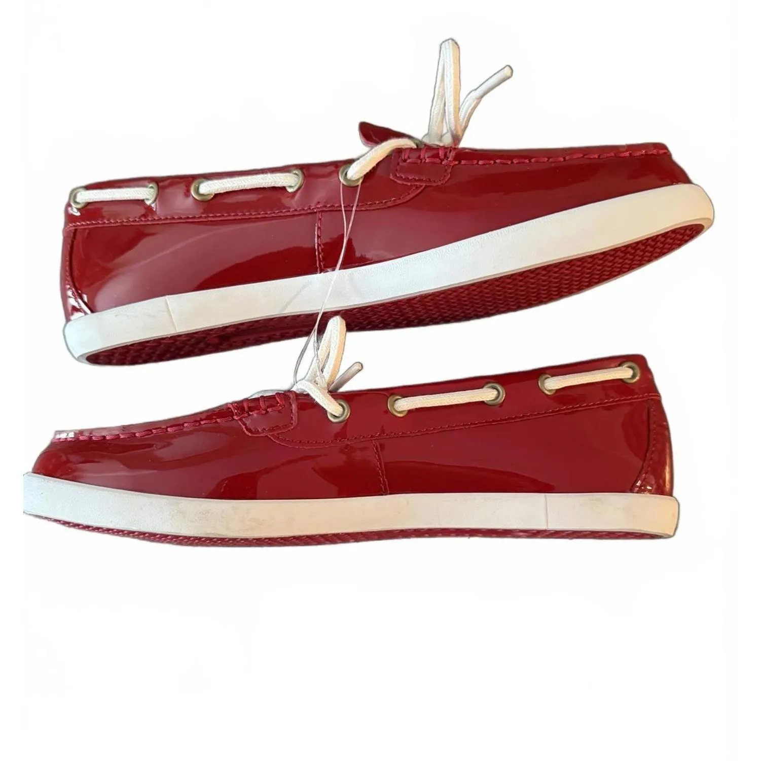 NEW Cole Haan Women's Loafers Boat Shoes Size 7.5B Shiny Red White Ties Casual - Image 3