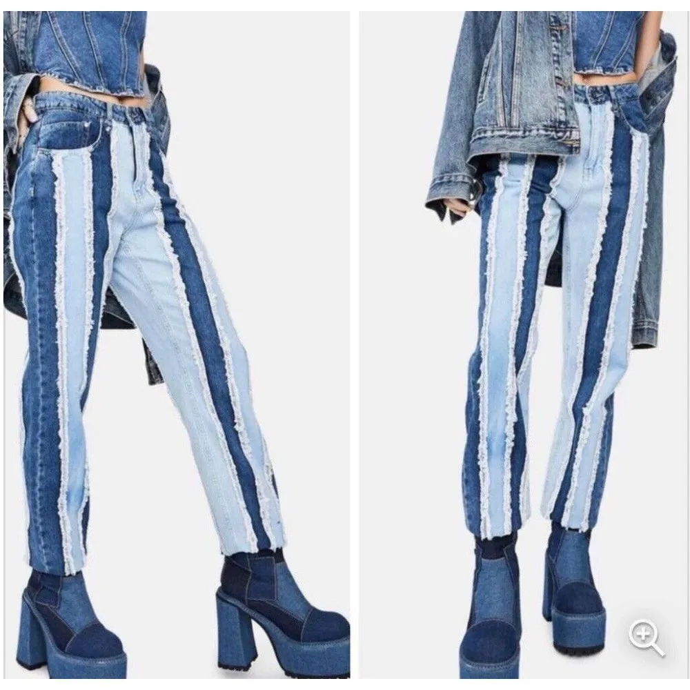 NEW Ragged Priest Breacher Two ToneDenim Fray Trim Jeans Sz 26 Free People Sz 26 - Image 3