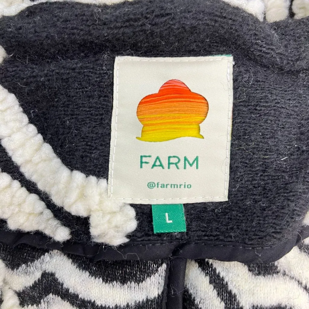 NWOT Farm Rio Wool Blend Wild Hearts Tie-Belt Fleece Coat Size L Black White - Image 7