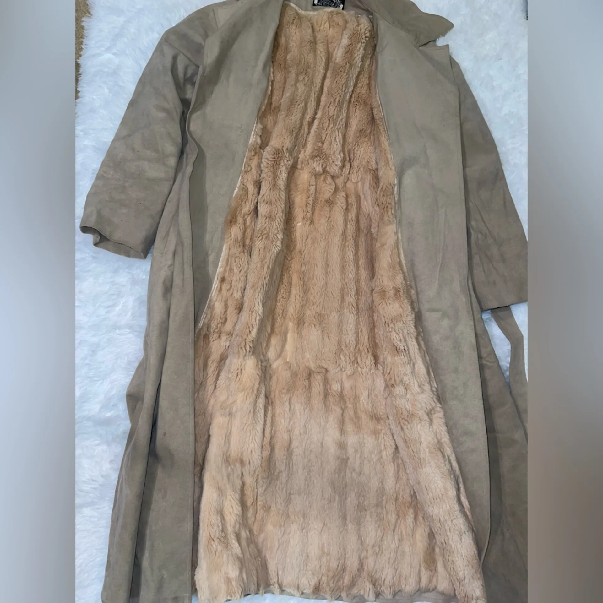 Vintage Gino Rossi for Wilson ultra suede long trench coat tan jacket tie waist Size M - Image 4