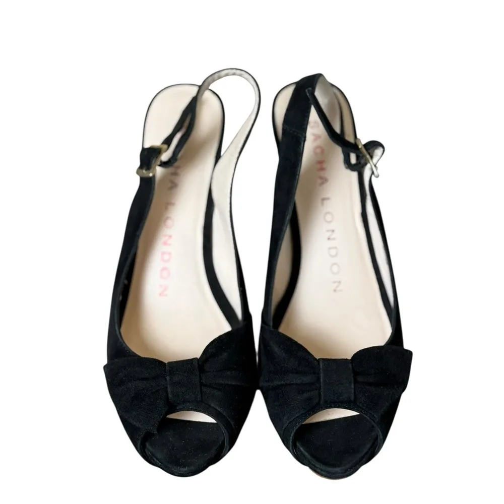Sacha London Black Suede Leather Peep Toe Slingback Heels Bow Size 6 Evening - Image 6
