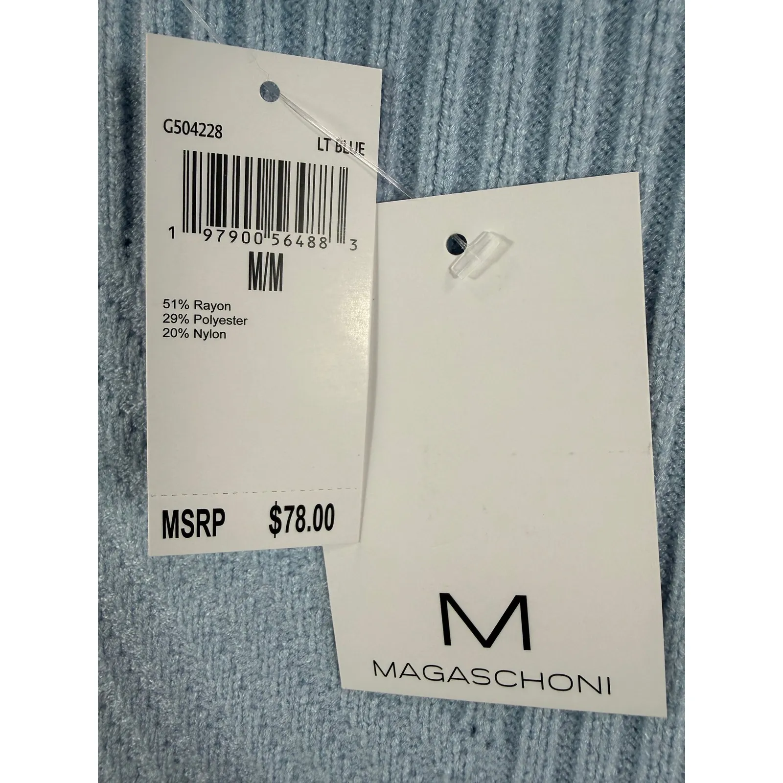 NWT Magaschoni Light Blue Ribbed Turtleneck Sweater M/M Diagonal Stripe Detail - Image 2