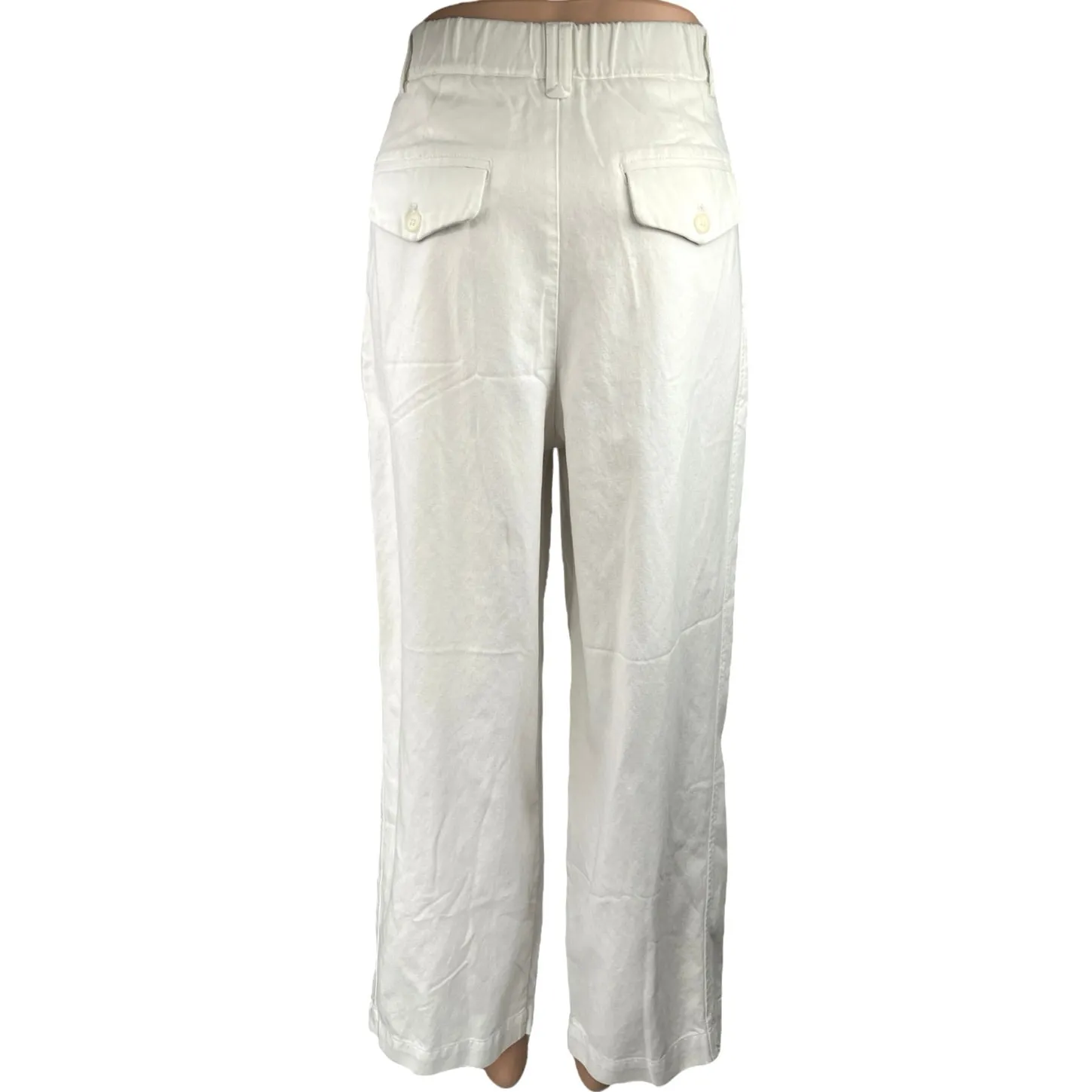 Saturday Club White High Waist Pleated Straight Wide Leg Trousers Pants Size S - Image 3