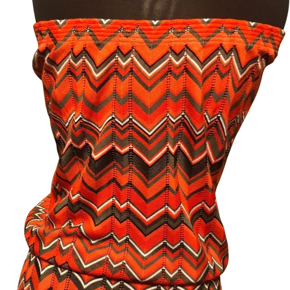 Cache Chevron Peek A Boo Knit Stretch Strapless Top Dress Drawstring Waist - Image 5