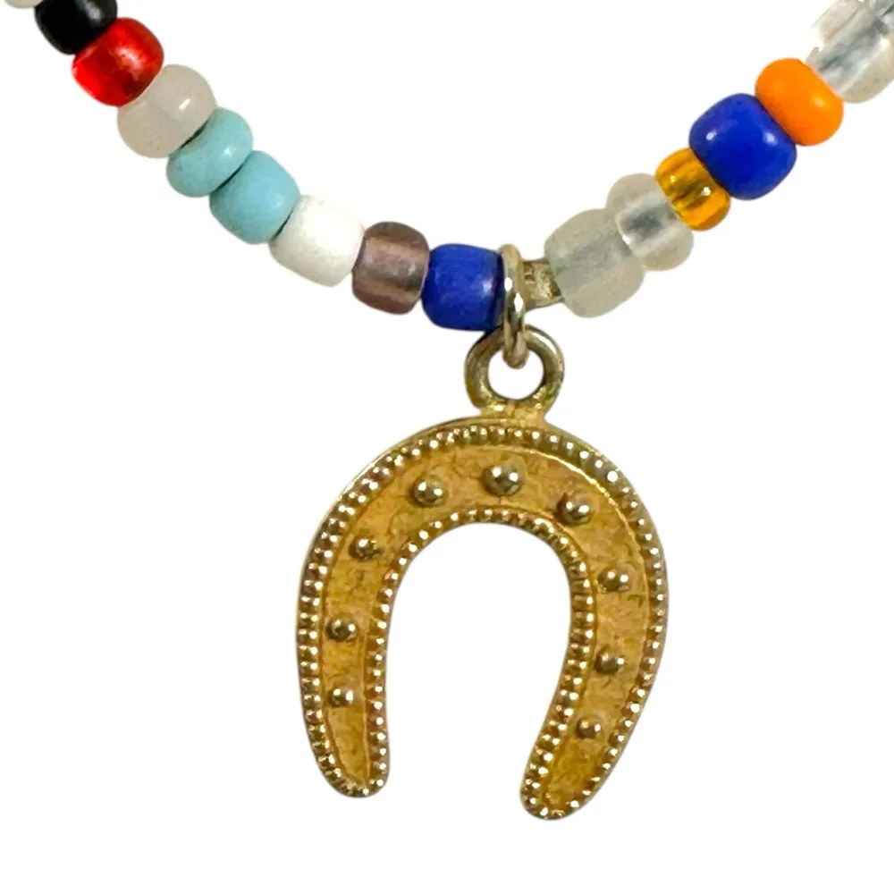 Free People Tai Handmade Beaded Necklace Horseshoe Charm Gold Plated Brass NEW - Image 10