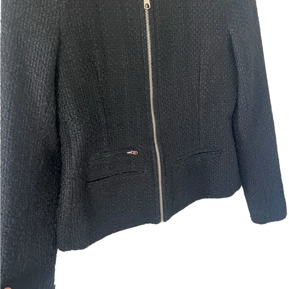 ANINE BING  Black Tweed Zip Up Jacket - Image 7