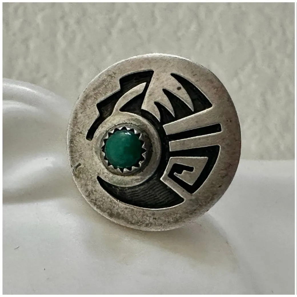 Vintage Sterling Silver Thunderbird Style Post Earrings Green Stone - Image 5