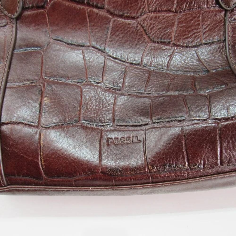 Croco Felicity Brown Leather Tote Shoulder Bag Work Travel Front Pocket - Image 2