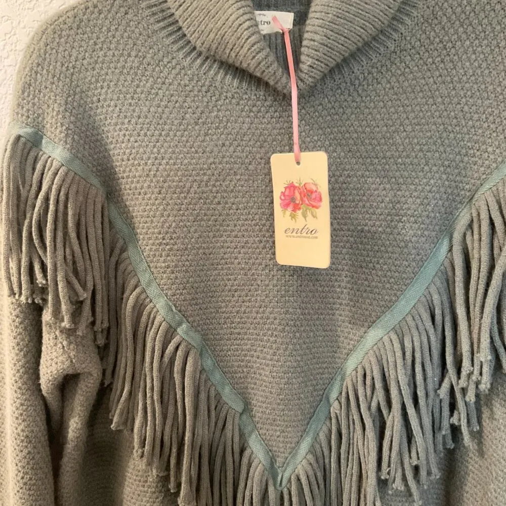 NWT Entro Green Turtleneck Fringe Sweater - Image 4