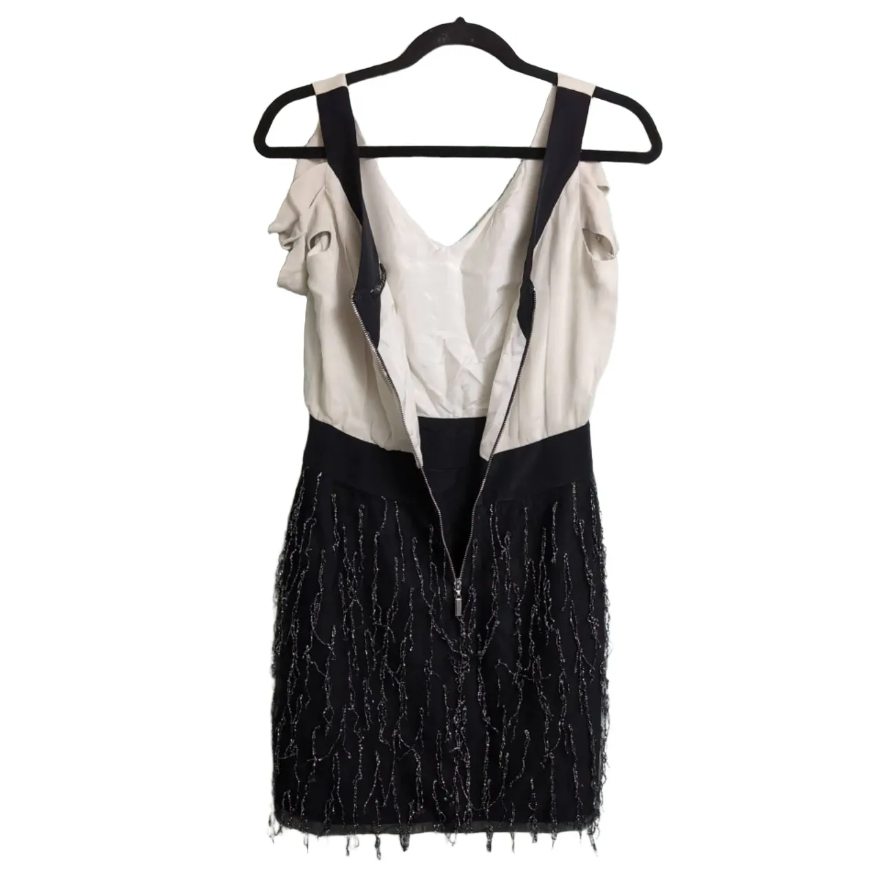 Black Halo Kimberly Mini Dress V-Neck Cold Shoulder Embellished Skirt Cocktail 4 - Image 6