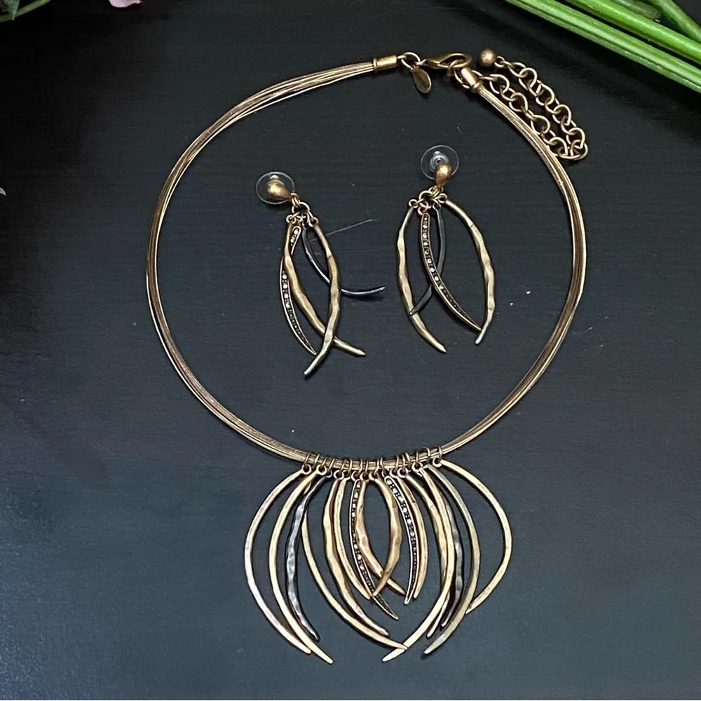 CHICO’s Brass-tone Multi-strand Micro Cable Fringe Gunmetal Rhinestones Necklace - Image 2