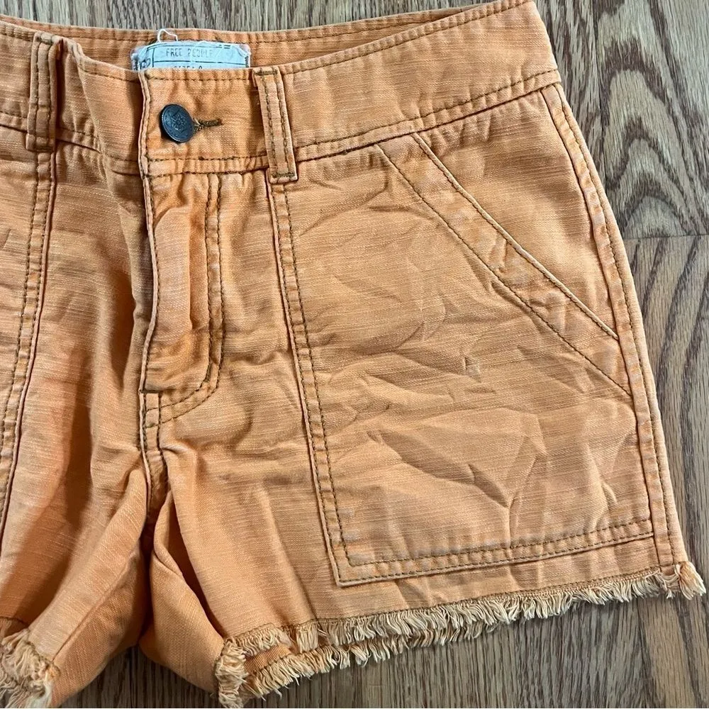 Free People Women's Orange Frayed Edge Shorts 0 - Image 9