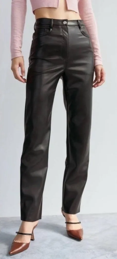 NEW Aritzia Wilfred Melina Tall Black Faux Leather Pants Women’s 6 - Image 1