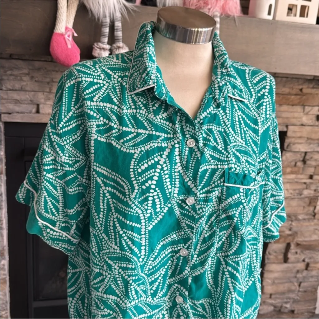Leaf Print Button-Up Sleep Shirt - Image 4