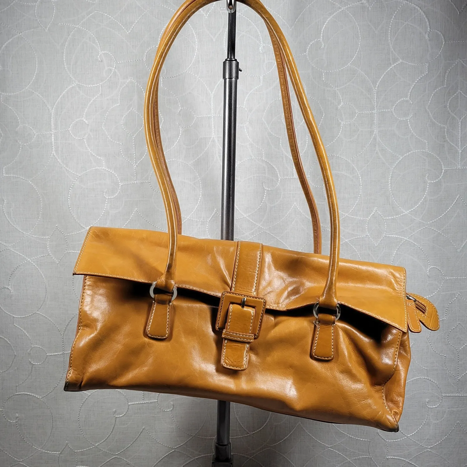 Kate Landry Shoulder Bag Womens Medium Genuine Leather Tan Buckle Flap - Image 3