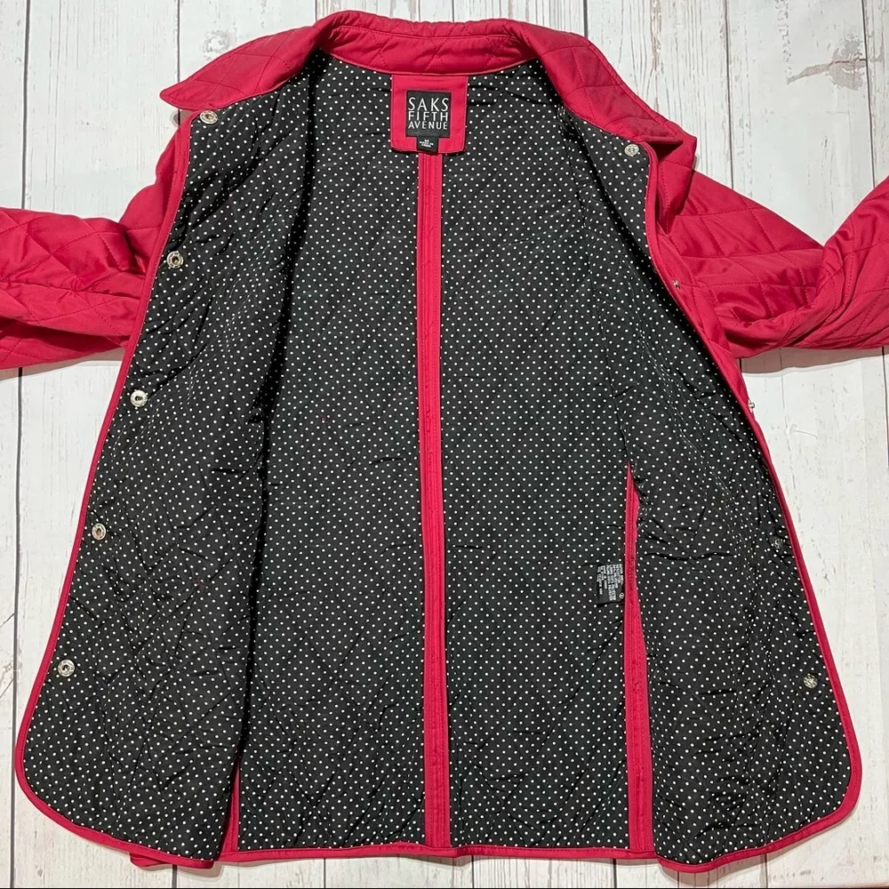 SAKS FIFTH AVENUE Red Diamond Quilted Jacket poke dots - Image 7