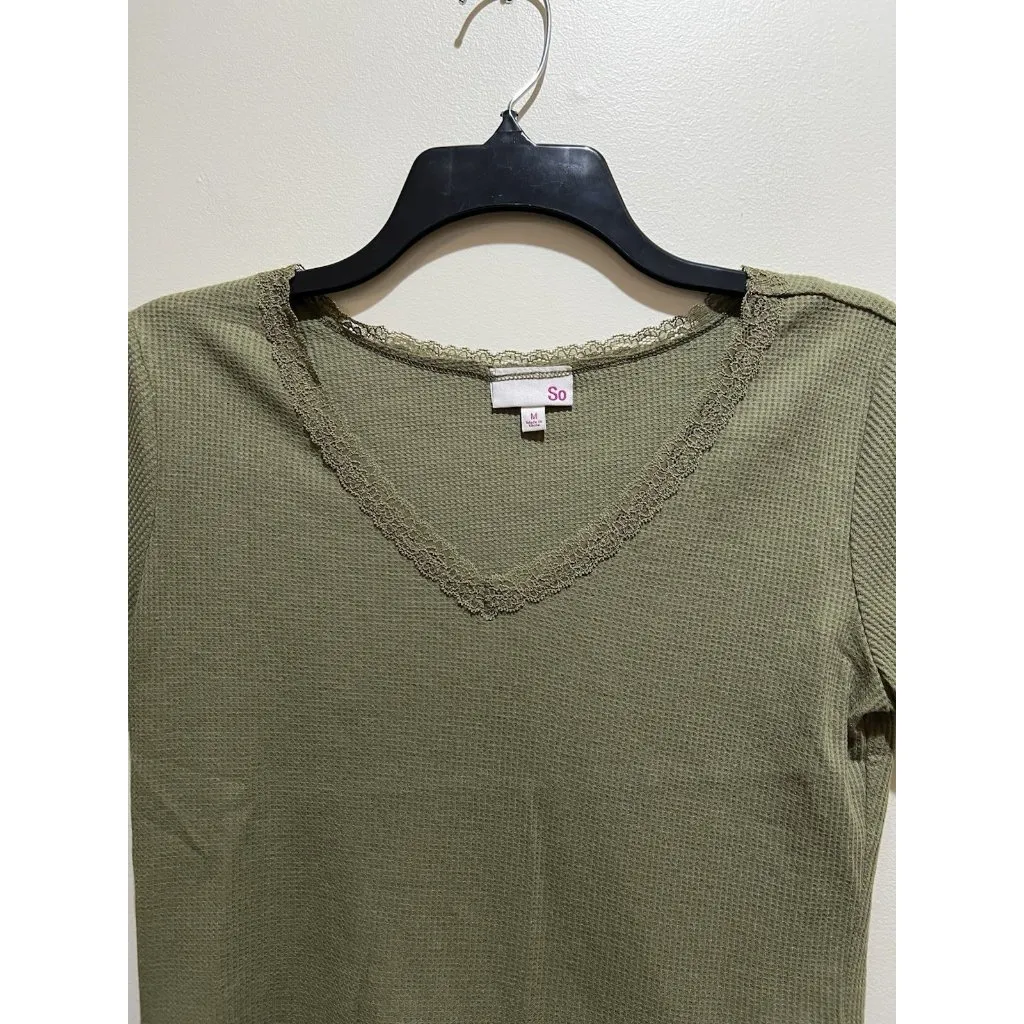 So ~ Short Sleeve V-Neck ~ Size Medium ~ Waffle Style Material - Image 2