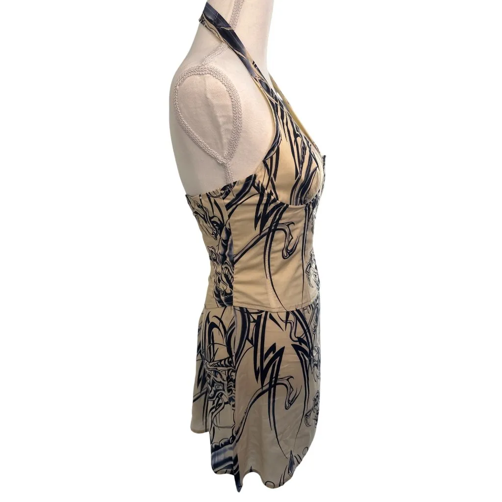 Miaou Jackie Dress in Tattoo Black Large New Womens Mini Halter Yellow - Image 6