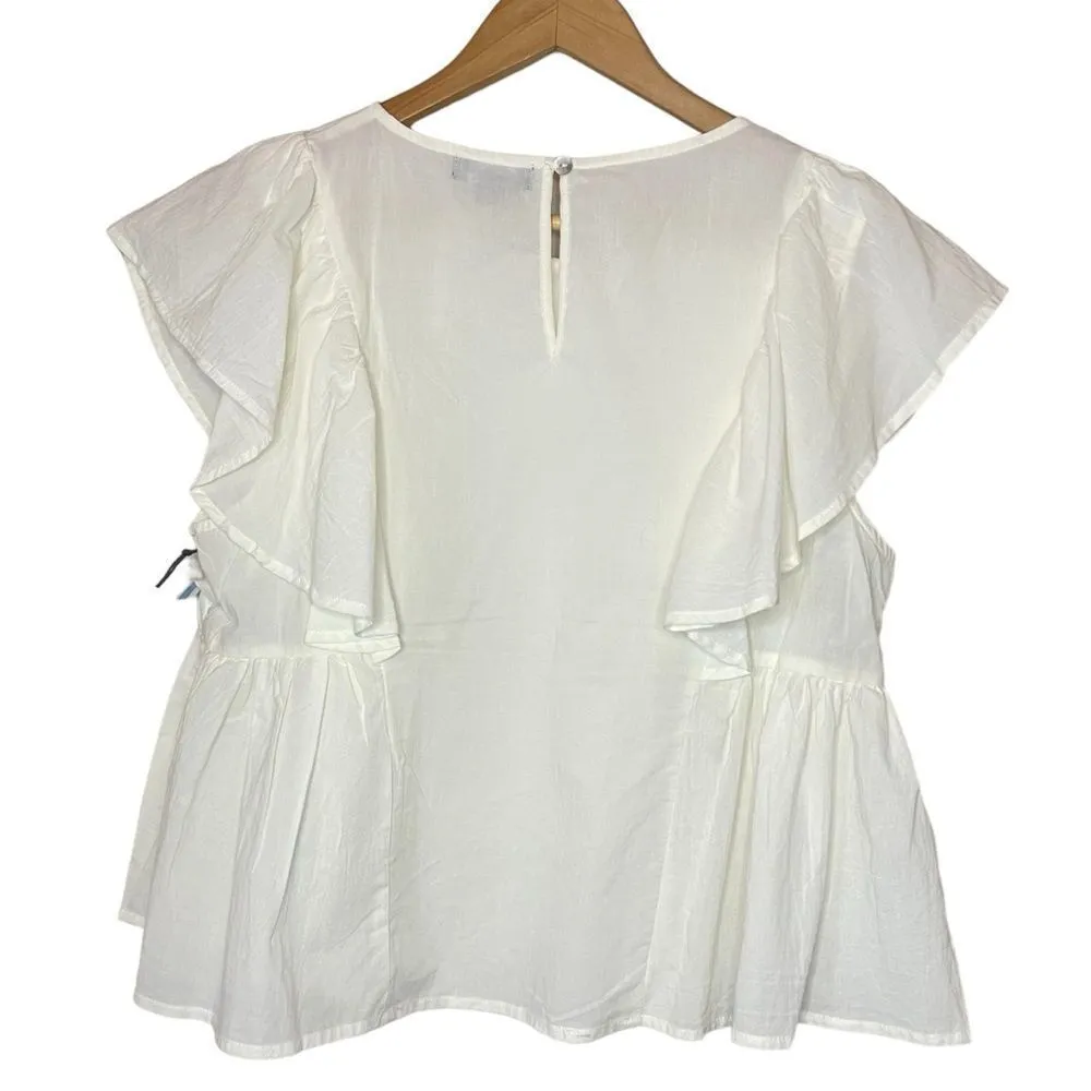 NWT WILDFOX Ivory Cotton Ruffle‎ Flutter Sleeve Top, Large - Image 4