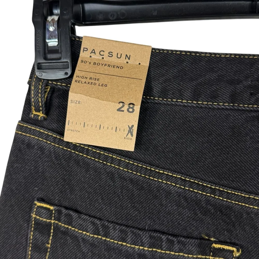 PacSun 90’s Boyfriend SZ 28 Jeans Hi-Rise Relaxed Leg Rigid Denim Zip-Fly Black - Image 7