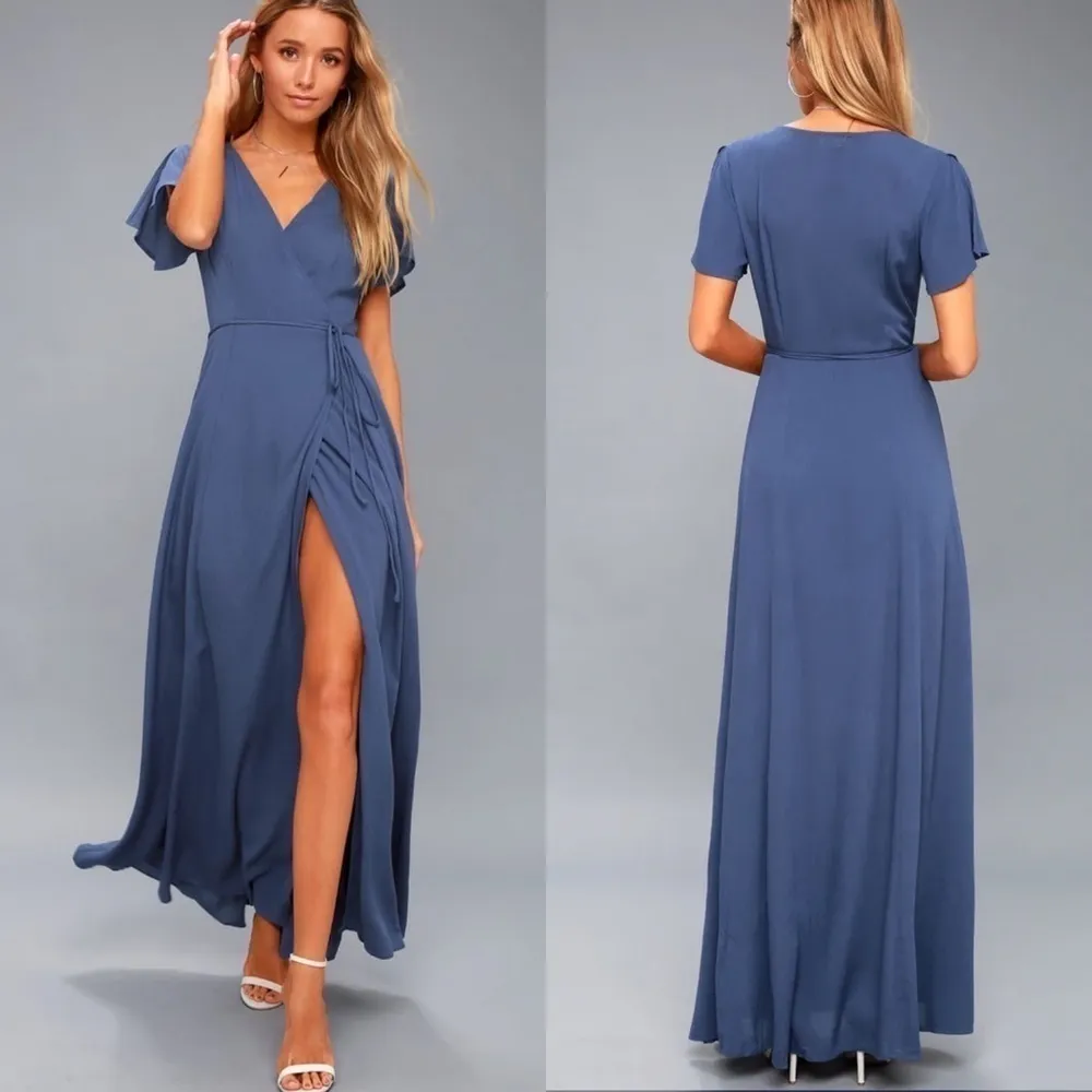 Lulus Heart of Marigold Wrap Maxi‎ Dress in Denim Blue Size Extra Small - Image 2