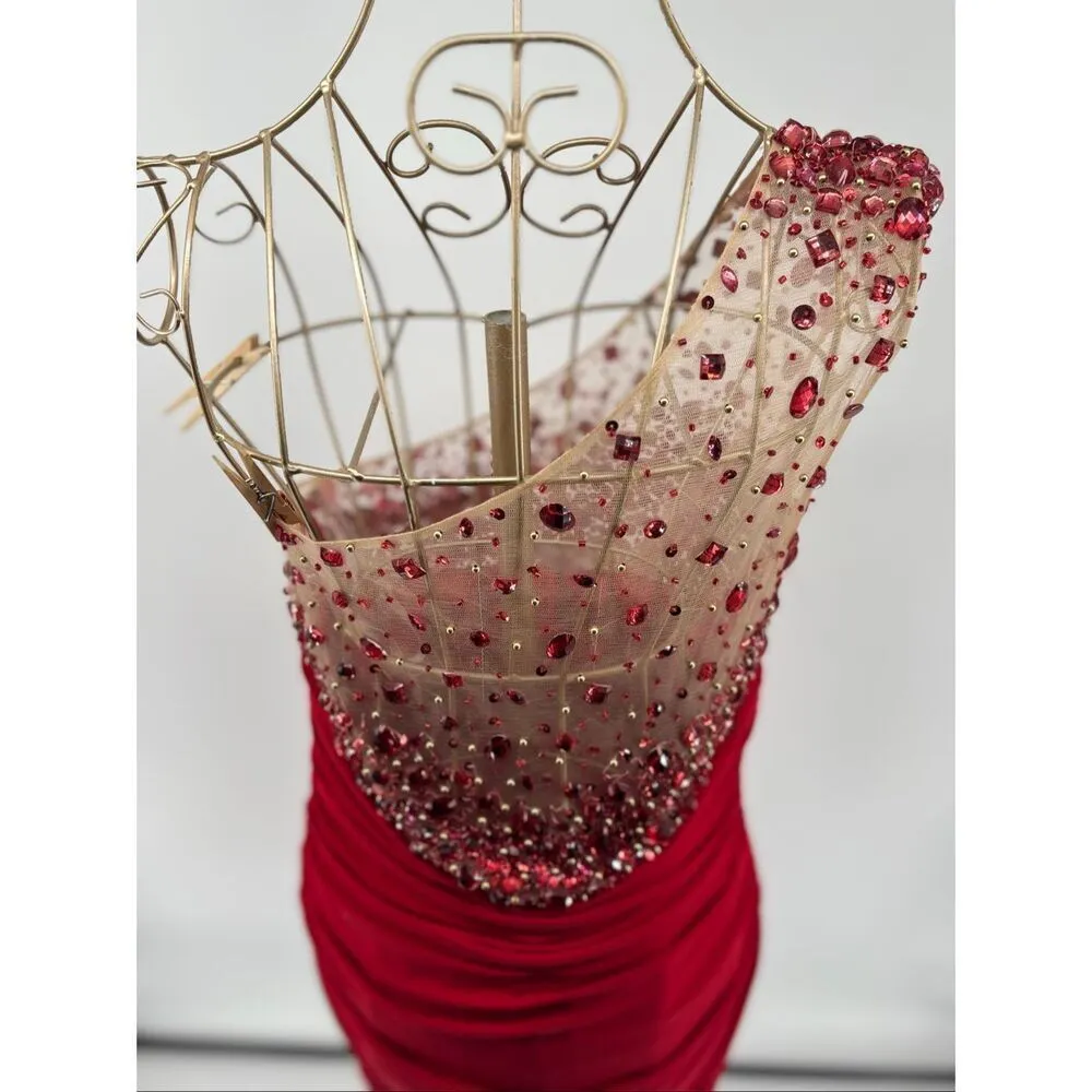 Jovani JVN98255 One Shoulder Red Ruched Short Dress Size 4 Homecoming Pageant - Image 11