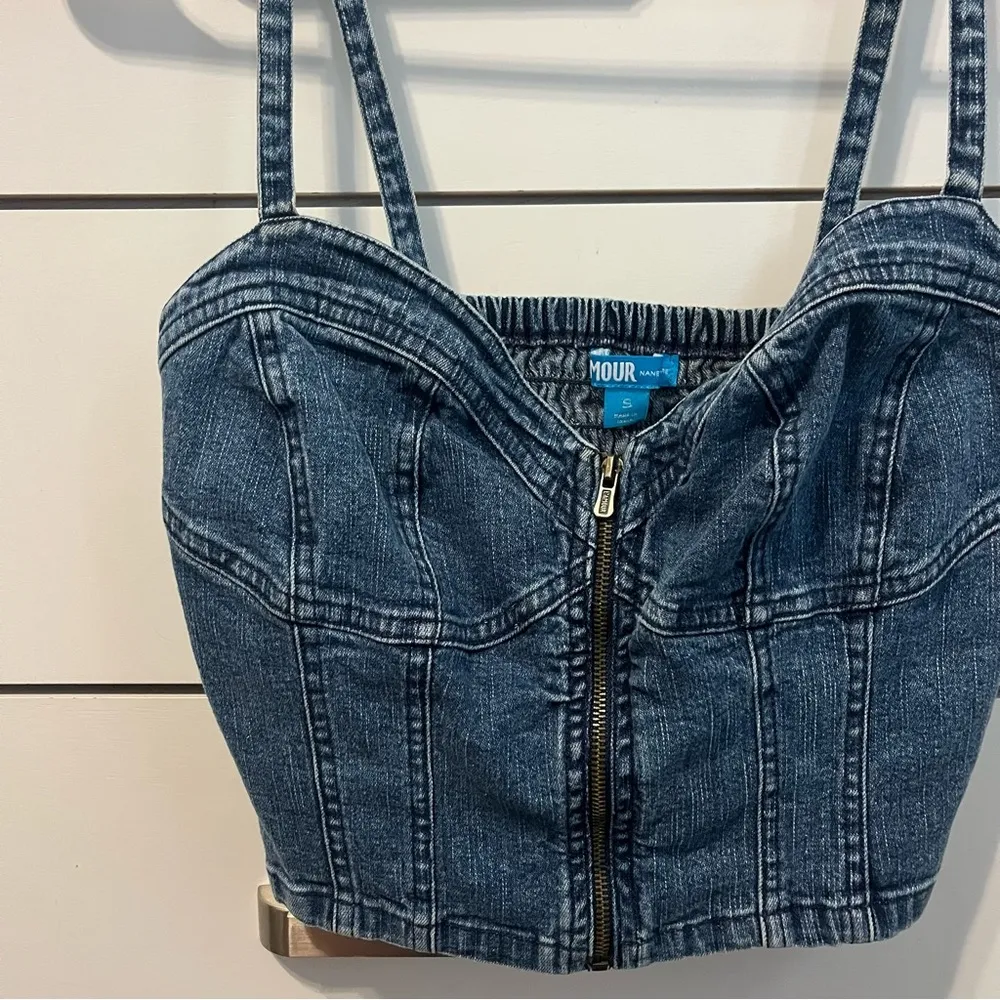 Denim Bustier Zip Front Top - Image 4