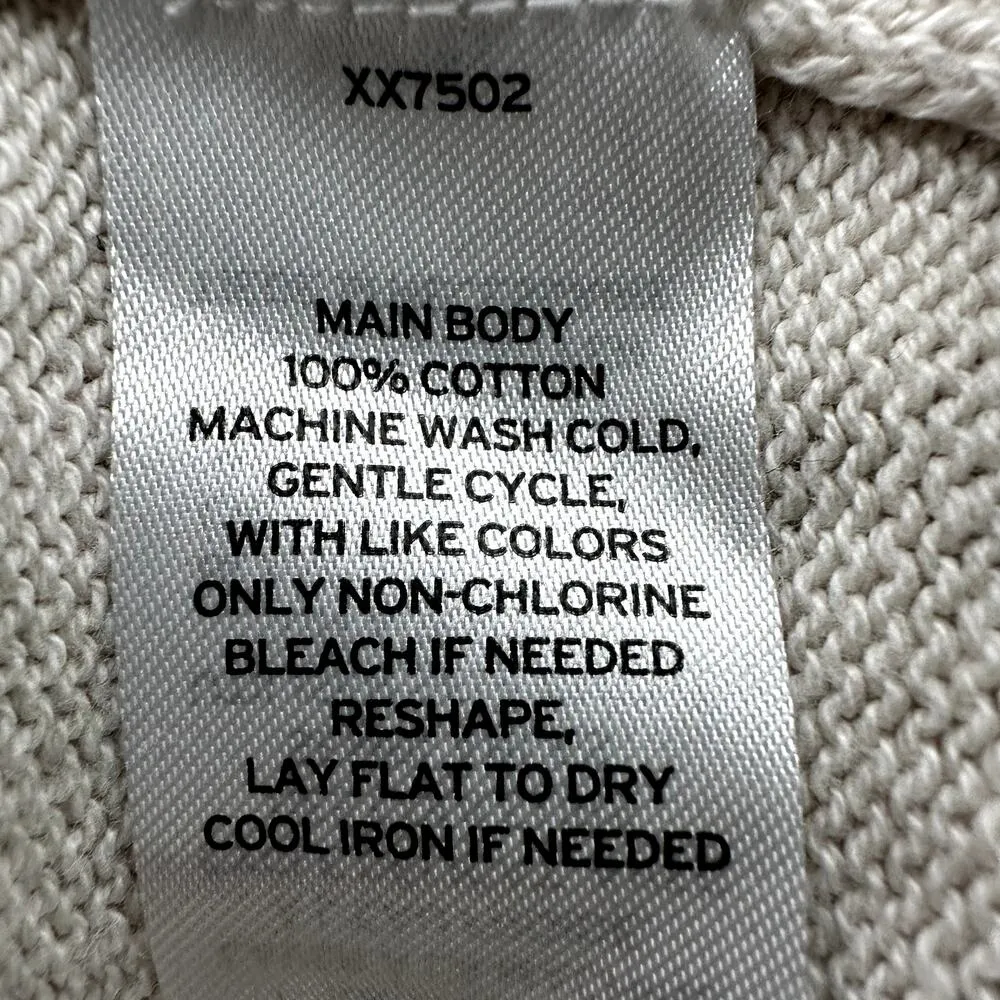 BP Pointelle Polo Cropped Sweater Floral Eyelet Striped Trim Cotton Cream Blue S - Image 4