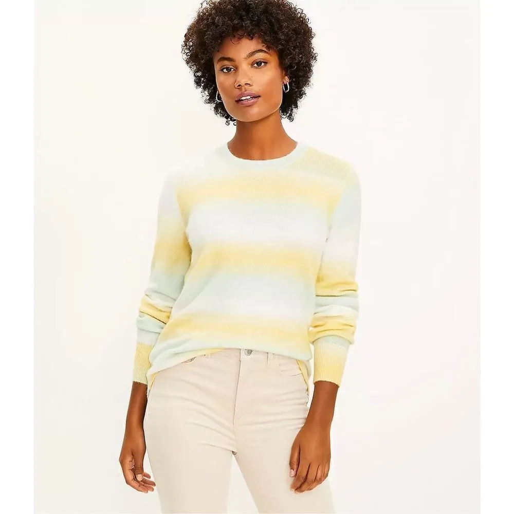 Nwt Loft Women's Space Dye Crew Neck Pullover Sweater Yellow Green‎ Size Small - Image 2