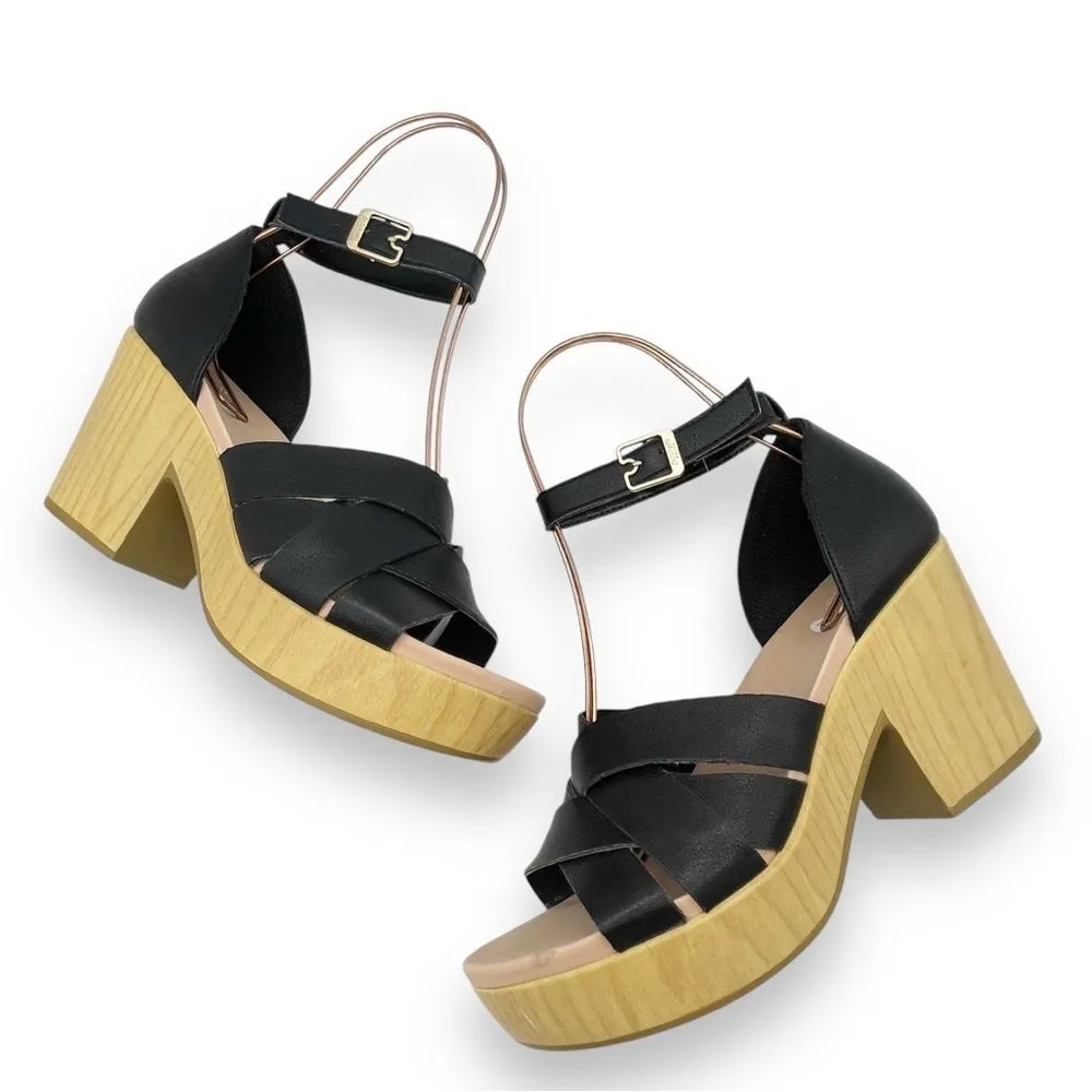 Dr. Scholl’s Blissful Platform Clog Sandal Black Faux Leather Women's Size 8.5 - Image 3