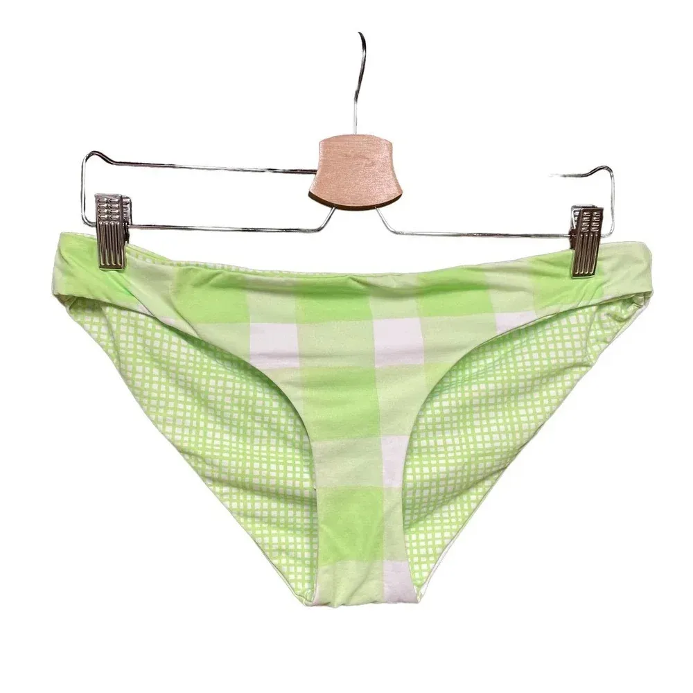 Solid & Striped Lime Green White Plaid Gingham Reversible Bikini‎ Bottom Size XL - Image 2