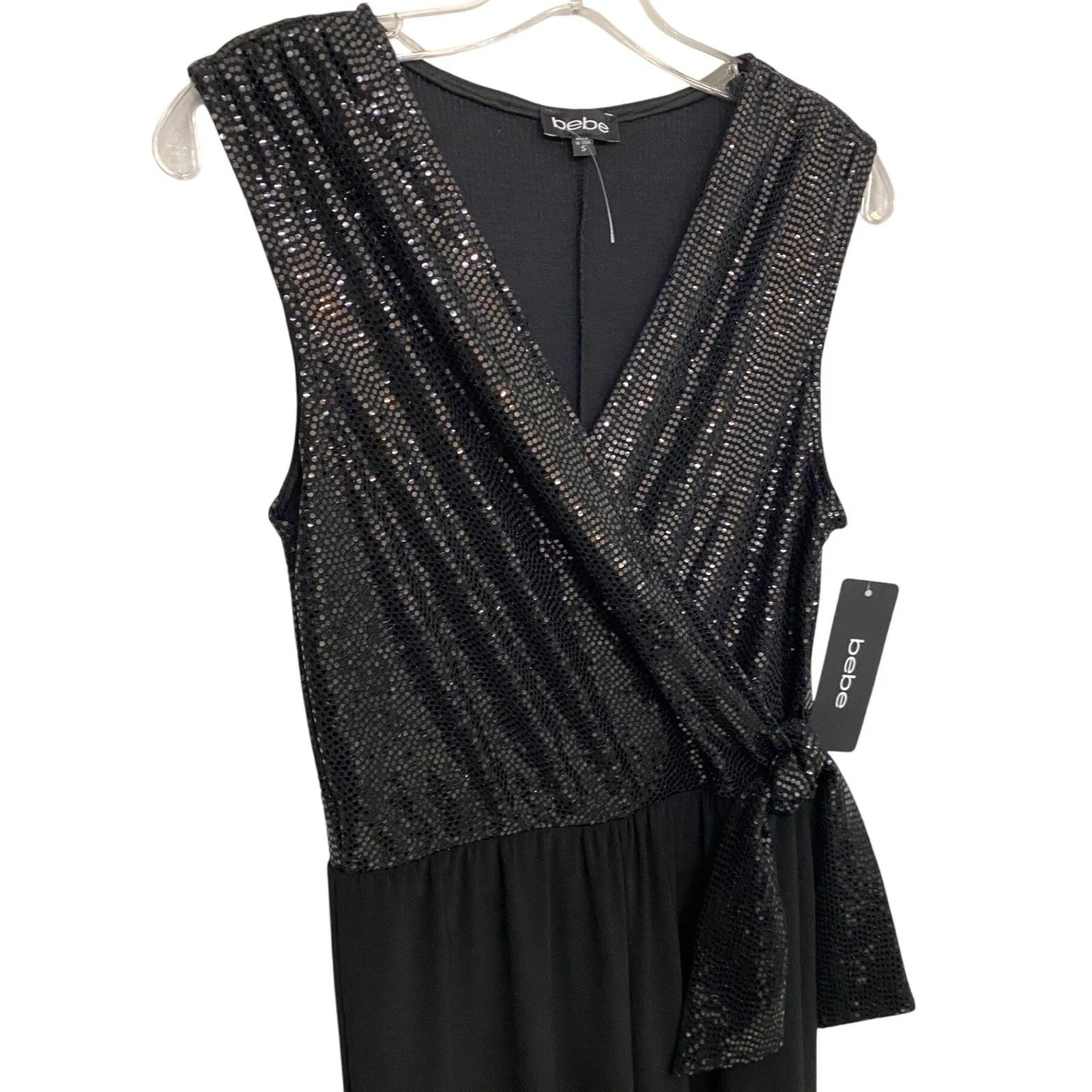 NYE Disco Bebe Sequined Sleeveless Wrap Jumpsuit Wide Leg Evening Formal S NWT - Image 9