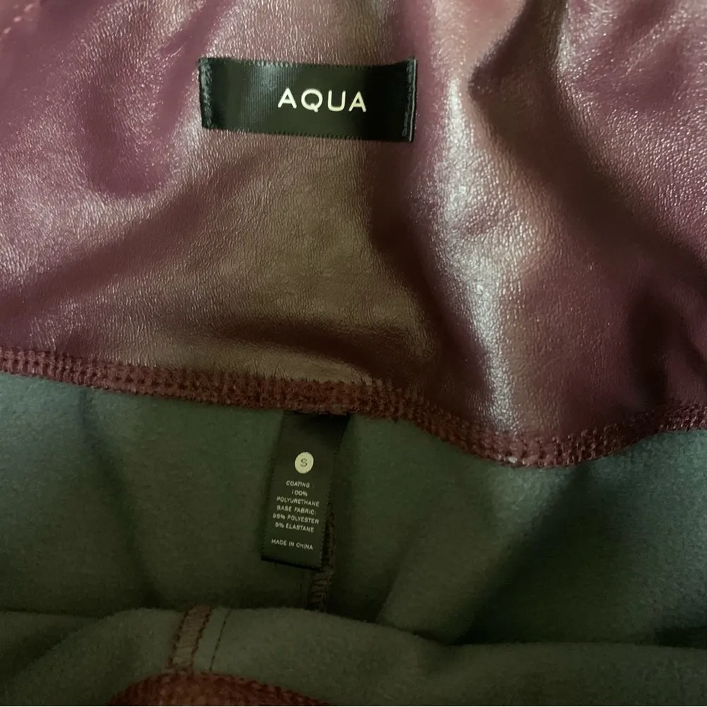 Aqua S Burgundy Faux Leather Leggings High Waisted Stretch‎ Moto Chic Pants - Image 5