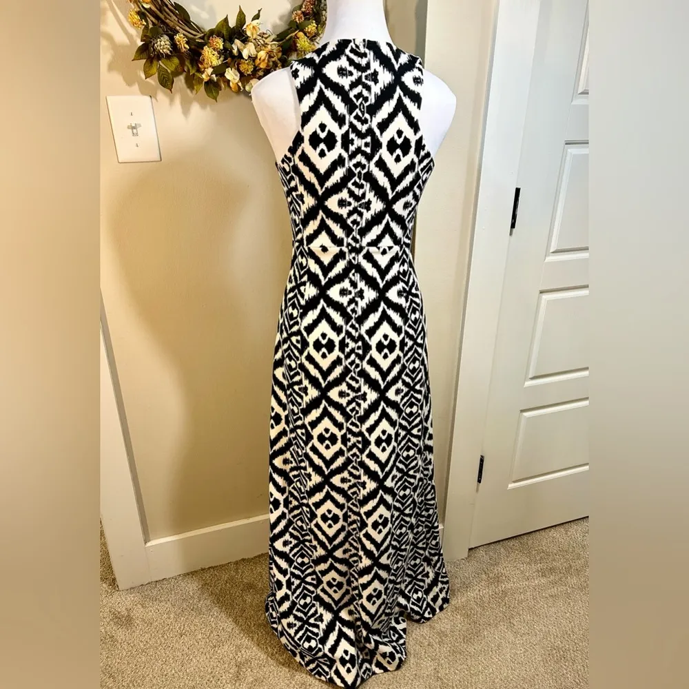 BELLE BADGLEY MISCHKA Ikat Studded Sheath Black/Ivory Maxi Dress Sz 2 - Image 5