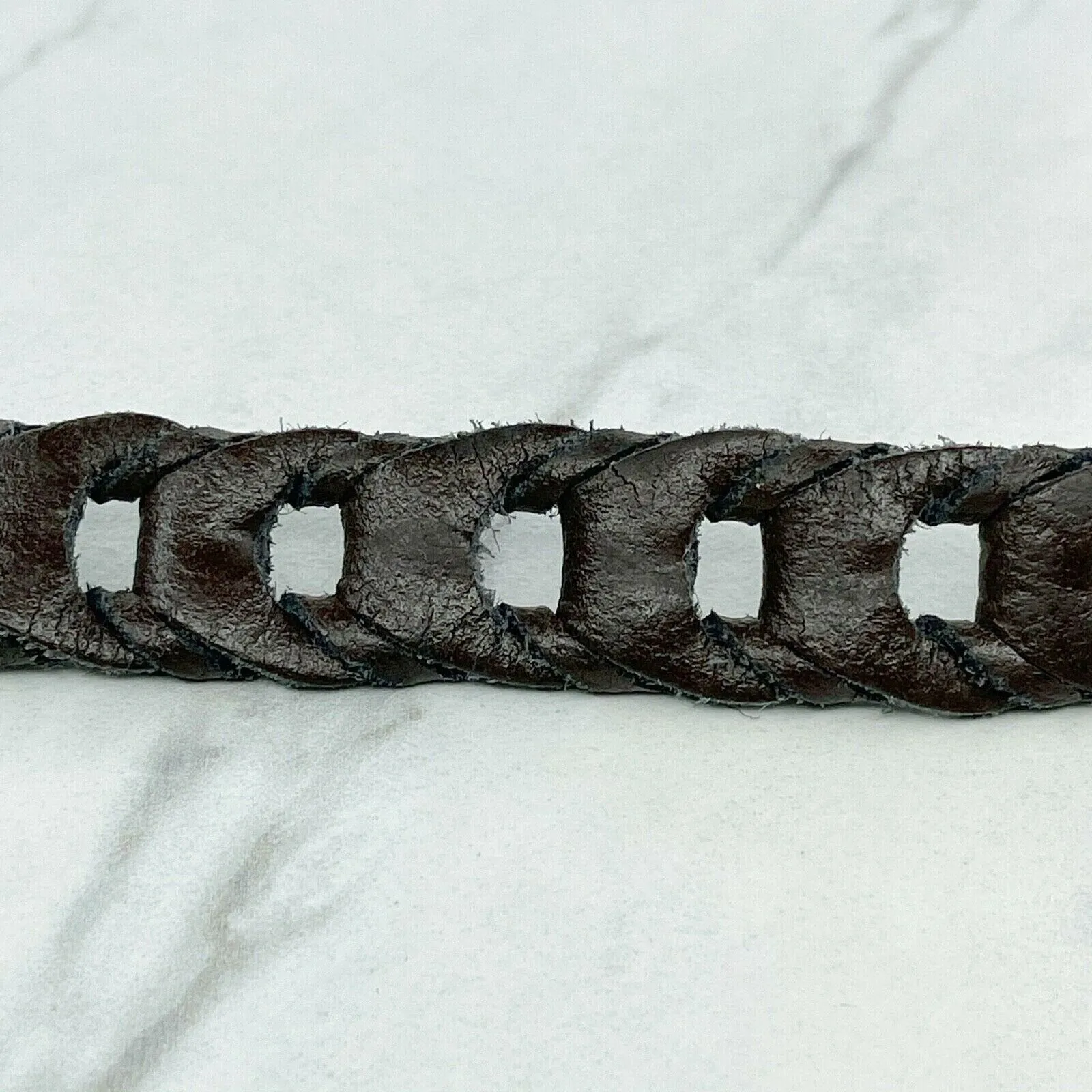 Vintage Brown Woven Leather Belt Silver Buckle Medium (M) ✨ - Image 5