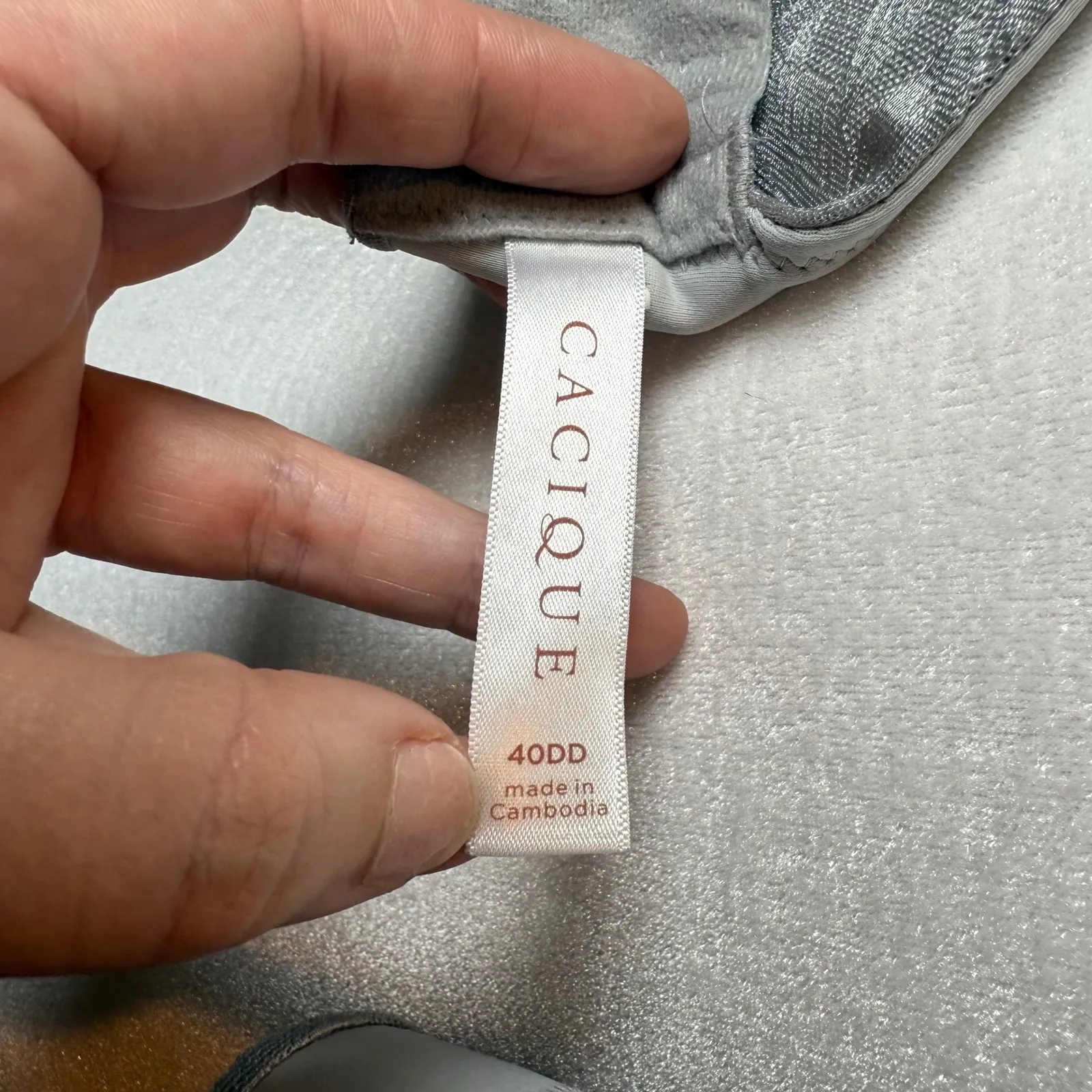 Cacique 40DD Lightly Lined Balconette Bra Silver Floral Lace Comfort Support - Image 4