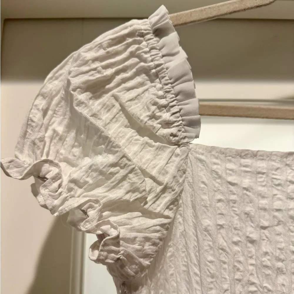 Shein LWD White Textured Mini Dress Ties in front off or on shoulder Dainty - Image 9