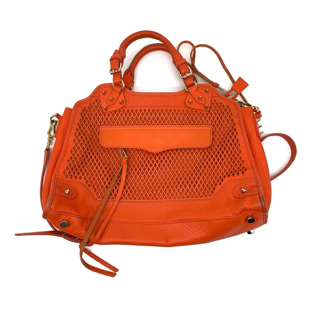REBECCA MINKOFF Large Leather Crossbody Perforated Back Orange - Image 13