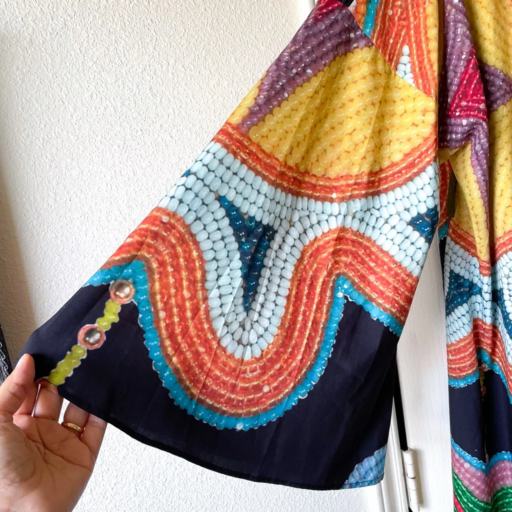 Jamie Okuma Winter Kimono Native Beadwork Print Multicolor XXL EUC Black - Image 6