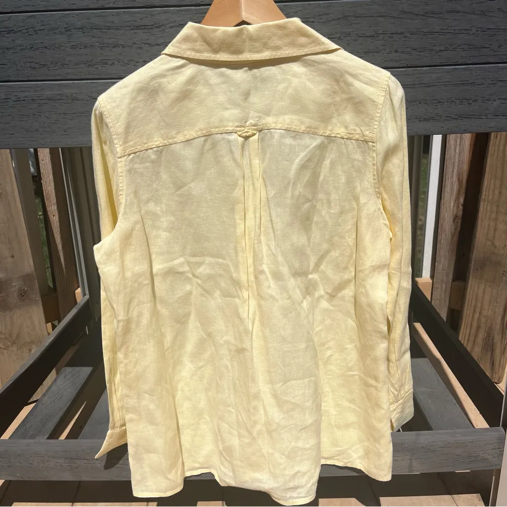 Talbots Women’s Pale Yellow 100% Irish Linen Button Down Shirt Blouse Size 12 - Image 4