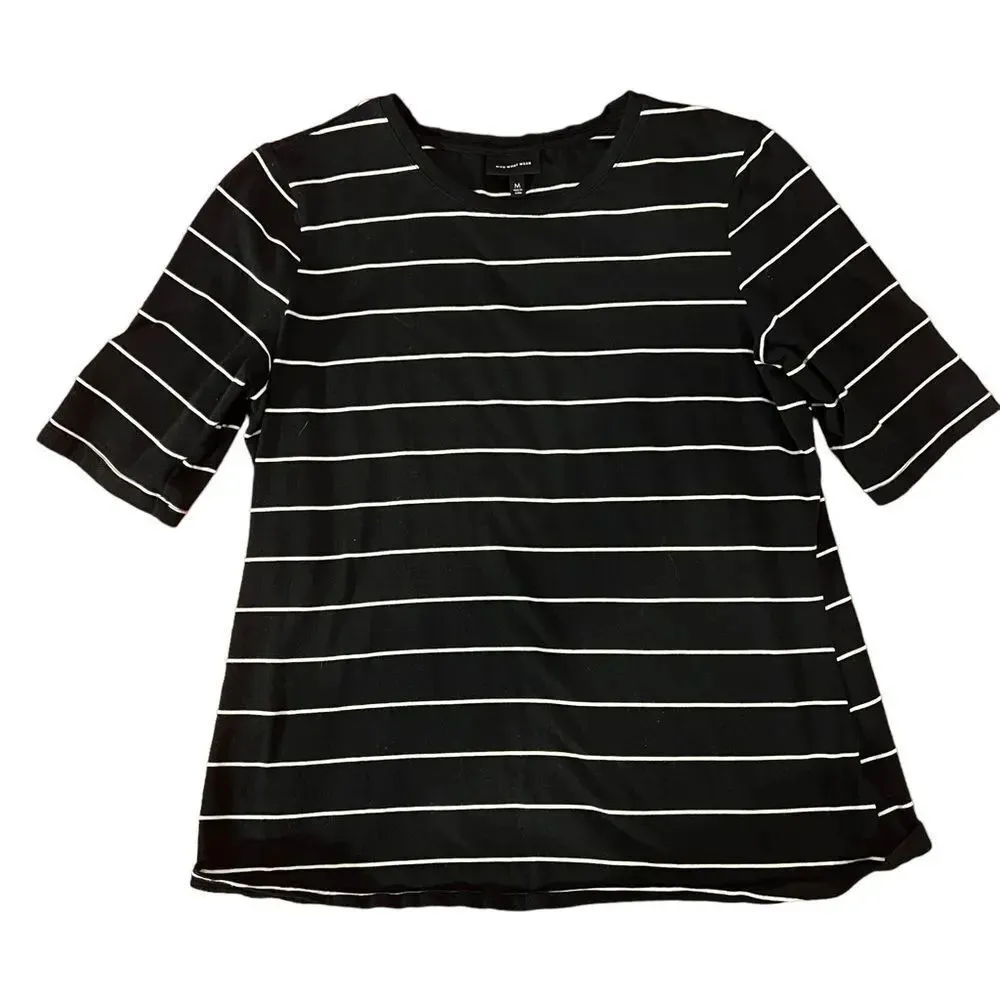 Who What Wear Black and White Striped Elbow Length Tee Size Medium - Image 2
