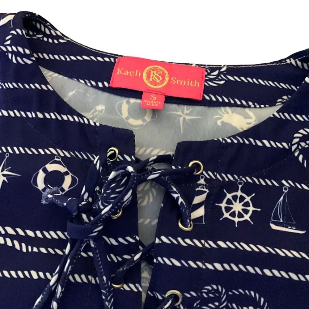 Kaeli Smith Nautical Print Navy Blue Dress S resort wear cruise vacation coverup - Image 5