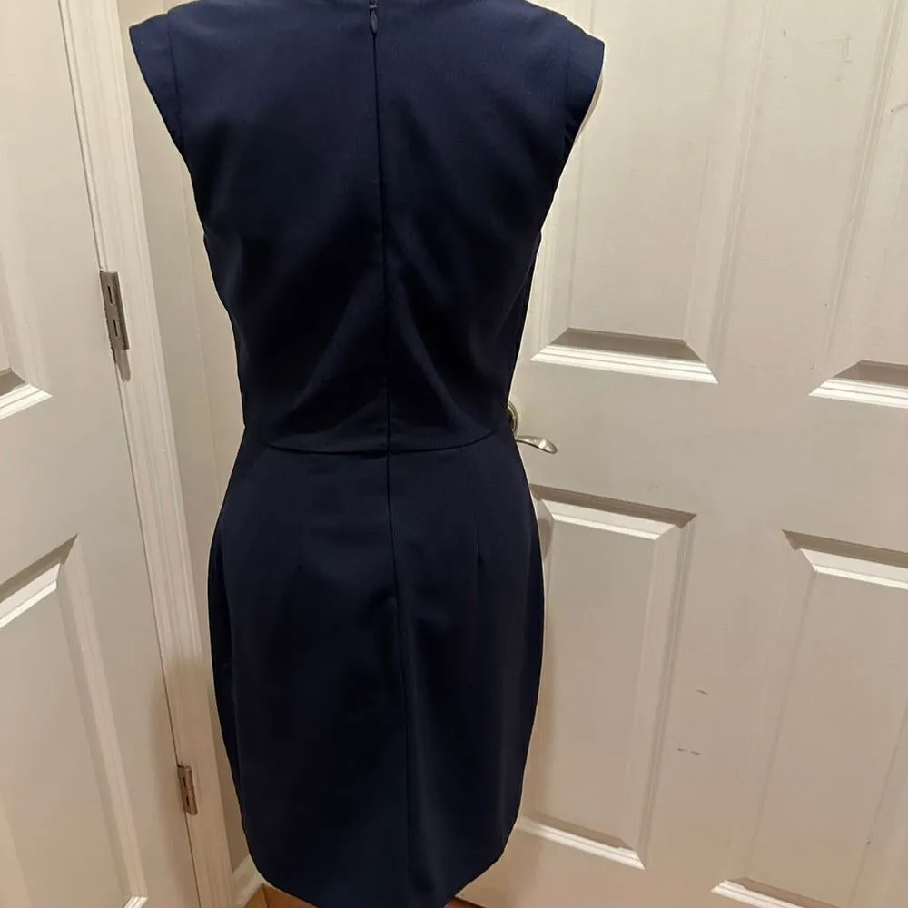 Banana Republic Sheath Dress Navy Faux Leather Trim Knee Length Women's Size 2 - Image 5