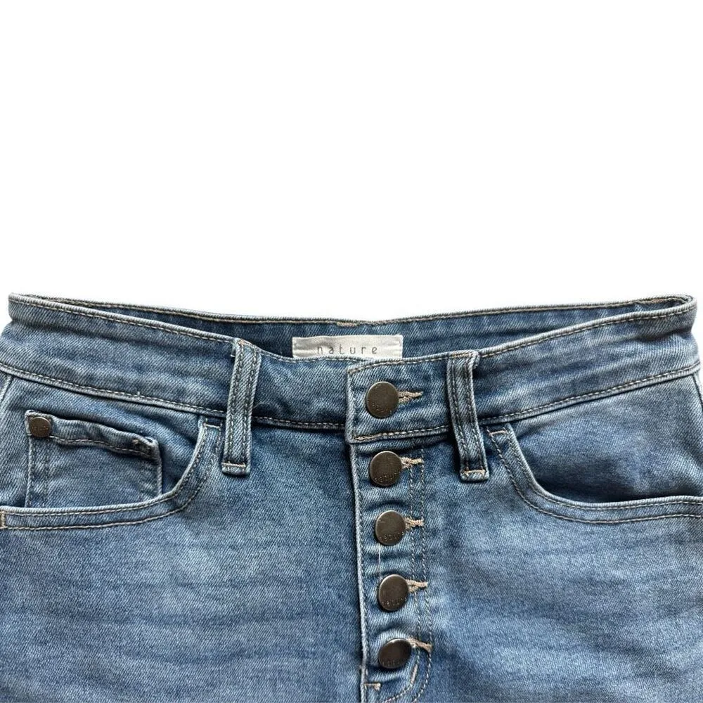 Womens Nature Denim Medium Rinse Button Down Raw Hem Festival Jean Shirts  Sz M - Image 2