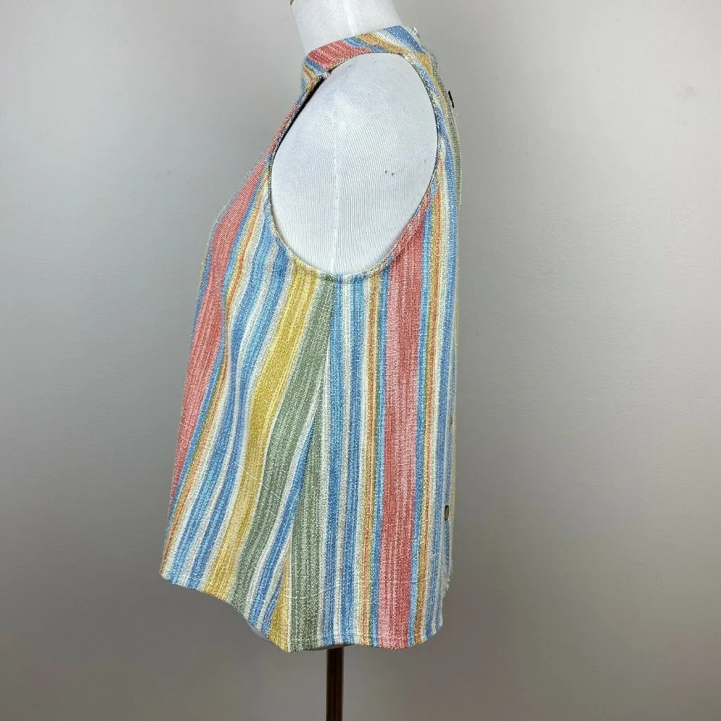 W5 Halter Tank Top M‎ Tweed Textured Summer Button Back Boho Striped - Image 5