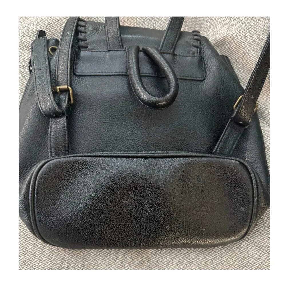 YSL Yves Saint Laurent Black Whipstitch Leather Flap Backpack Designer Luxury - Image 10