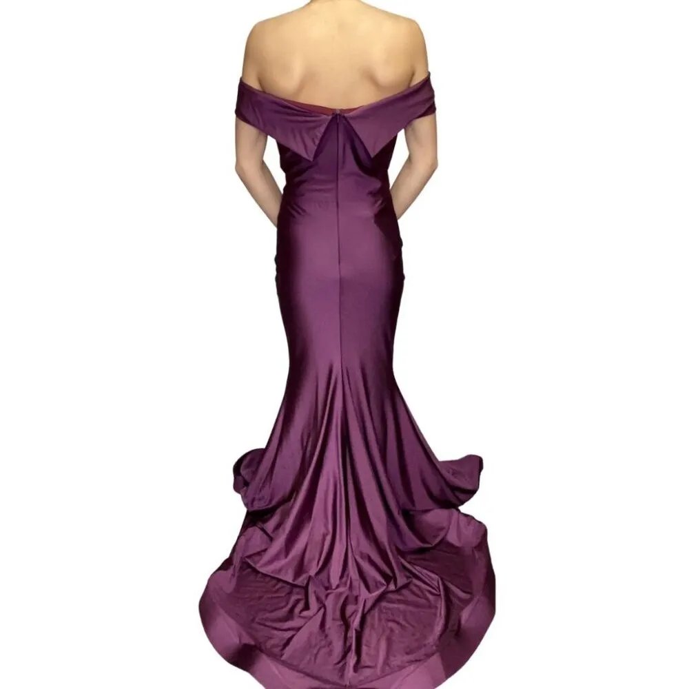 Jessica Angel Style 595 Evening Gown Off the Shoulder Eggplant Small NWT - Image 2