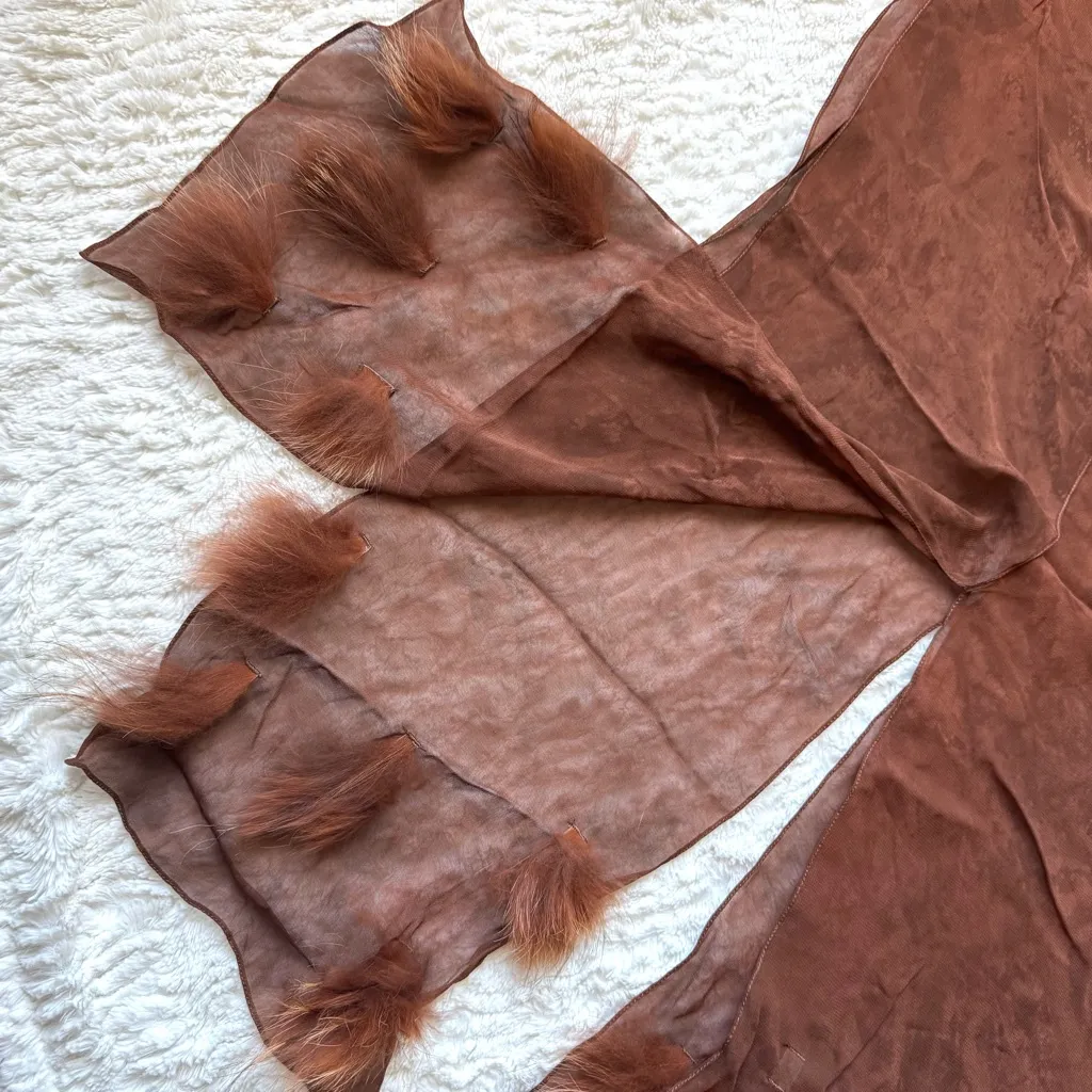 Vintage Velvet Burnout Silk Dress Sz 6-8 Fur Trim Shawl Y2K Fairy Grunge Runway - Image 13