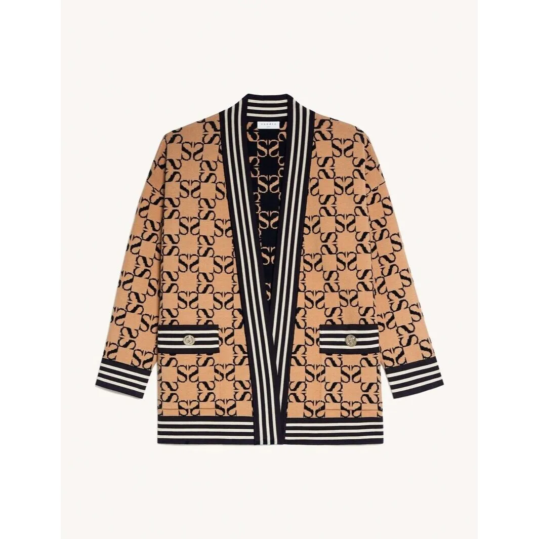 SANDRO Ron Brown Black Reversible Oversized Jacquard Logo Cardigan - 1 (Small) - Image 2